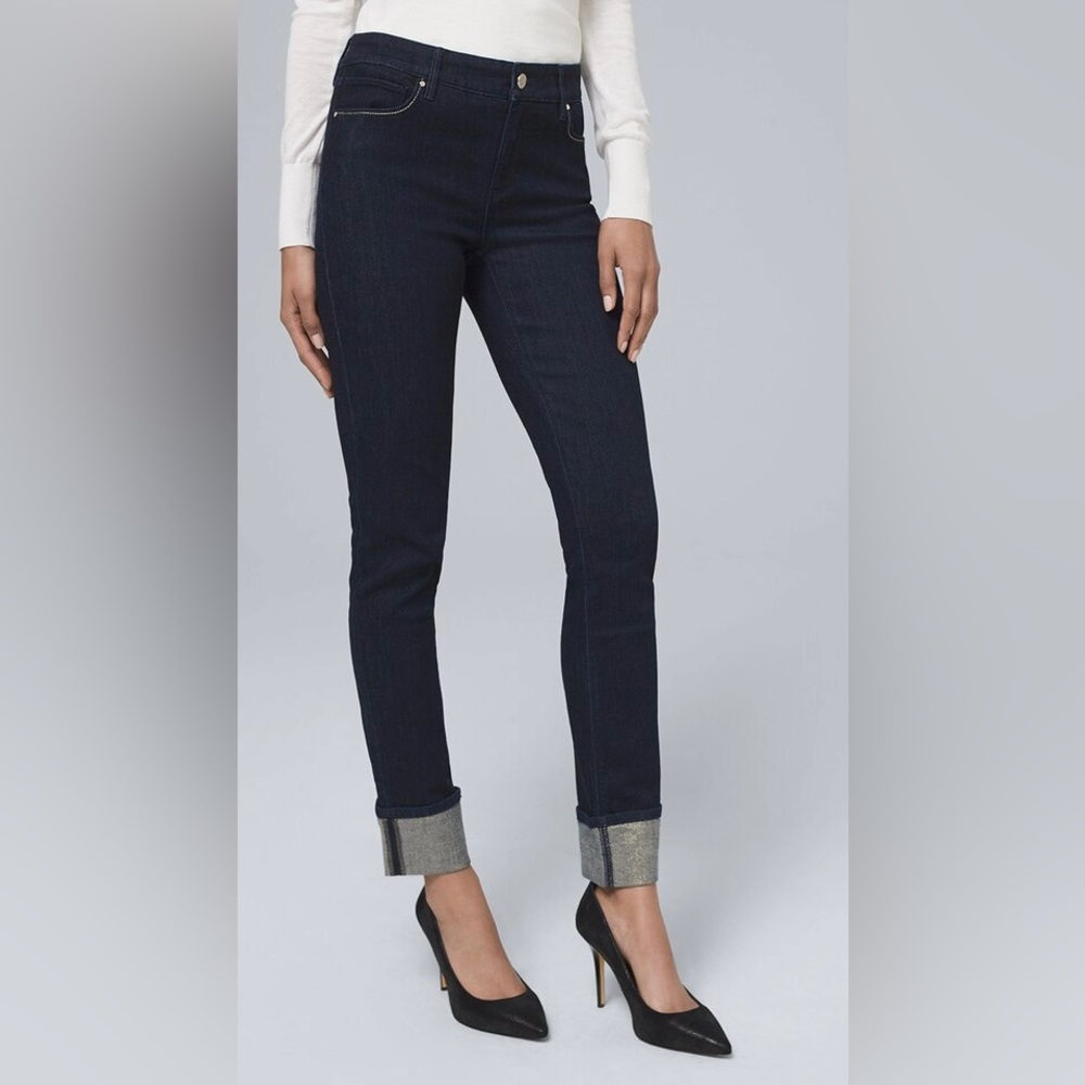 White House Black Market Mid-Rise Shimmer-Cuff Slim Ankle Jeans